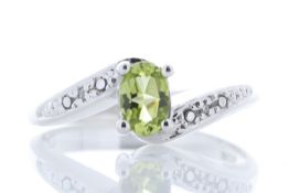 9ct White Gold Diamond and Peridot Ring (P0.50) 0.01 Carats