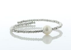 9.5 - 10.0mm Freshwater Cultured Pearl Silver Colour Beaded Bangle