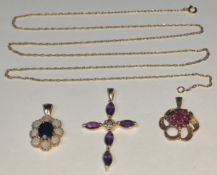 A Collection of 3 x 9ct and 10ct Gold Pendants and A 9ct Gold Chain.