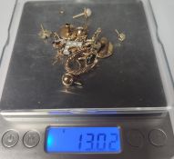 A Collection of Mostly 9ct Gold and Some 10ct and A Bit of Rolled Gold. 13.01 Grams Total.