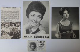 A Collection of 4 x Autographs By Helen Shapiro, Deborah Kerr, Barbara Kay and Shirley Sands.
