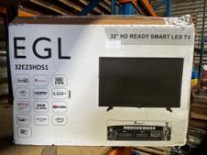 EGL 32 Inch HD Ready Smart LED TV. RRP £150 - Grade U