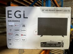 EGL 32 Inch HD Ready Smart LED TV. RRP £150 - Grade U
