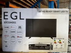 EGL 32 Inch HD Ready Smart LED TV. RRP £150 - Grade U