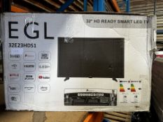 EGL 32 Inch HD Ready Smart LED TV. RRP £150 - Grade U