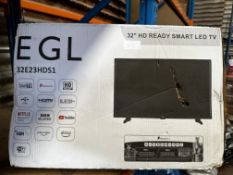 EGL 32 Inch HD Ready Smart LED TV. RRP £150 - Grade U