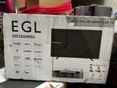 EGL 55 Inch Ultra HD Smart LED TV. RRP £500 - Grade U