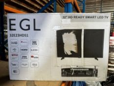 EGL 32 Inch HD Ready Smart LED TV. RRP £150 - Grade U