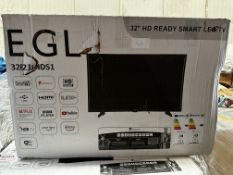 EGL 32 Inch HD Ready Smart LED TV. RRP £150 - Grade U
