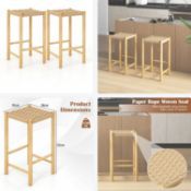 Dining Bar Stools Rubber Wood Rustic Counter Height Kitchen Stool Saddle Seat. RRP £200 - Grade U