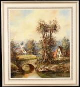 Oil On Canvas Village Scene.