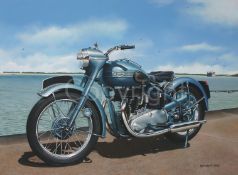 Triumph Thunderbird Motorbike At the Sea Extra Large Metal Wall Art