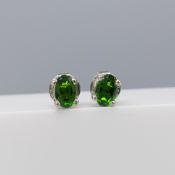 Pair of Natural Chrome Diopside Ear Studs In Sterling Silver