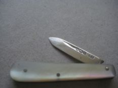 George V Mother of Pearl Hafted Silver Bladed Fruit Knife