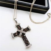 Sterling Silver Diamond Cross Necklace New With Gift Box