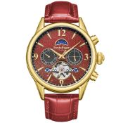 Swan & Edgar Hand Assembled Eclipse Automatic Gold Red Watch - Free Delivery & 5 Year Warranty