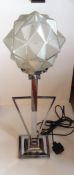 Art Deco 1920s Cubist / Moderne Table Column Lamp With Original Frosted Shade