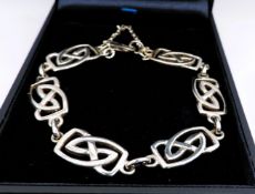 Vintage Sterling Silver Celtic Panel Link Bracelet With Gift Box