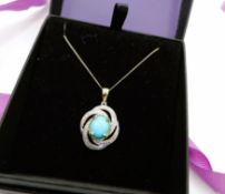 Gold On Sterling Silver Turquoise Pendant Necklace New With Gift Box