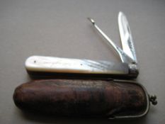 Rare Large Edwardian Mother of Pearl Hafted Double Bladed Silver Fruit Knife, Cased