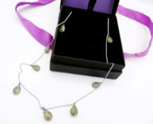 Sterling Silver Quartz Drop Necklace New With Gift Box
