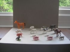 A Group of 16 Vintage Plastic Farm Animals