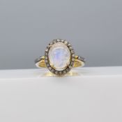 Moonstone and Diamond Vintage Style Halo Ring With Two Piece Gift Box