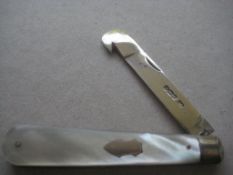 Rare George V Mother of Pearl Hafted Orange Peeler Silver Fruit Knife