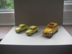 Three Vintage James Bond Corgi Citroen 2CV Cars