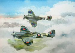 RAF WW2 Section of WW2 Spitfires In Flight Nostalgic Metal War Art