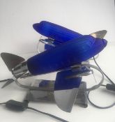 1978 Rare Imported ‘Pair of DC 3’ Desk/Table Lamps In Colbalt Blue Glass and Chrome, Sarsaparilla