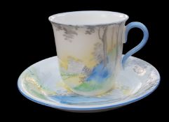 Shelley Tea Cup Saucer Bluebell Wood Vincent Shape Art Deco Cup & Saucer 1930s