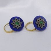 Unusual Lapis Lazuli, Diamond and Emerald Cufflinks With Vintage-Style Gift Box