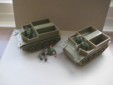 A Pair of Vintage Timpo Toys Plastic Green Tanks