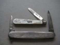Victorian Mother of Pearl Hafted Silver Folding Fruit Knife