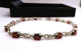 Sterling Silver Red & White Topaz Gemstone Tennis Bracelet New With Gift Box