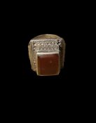 Ottoman Red Stone White Metal Ring Size S