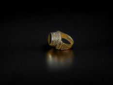 Ottoman Black Stone White Metal Ring Size S