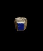Ottoman Blue Stone White Metal Ring Size S