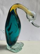 Vintage Blue and Yellow Art Glass Murano Style Duck