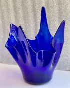 A Stunning Cobalt Blue Art Glass Handcherchief Vase