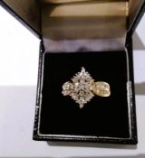10ct Yellow Gold Peg Set Diamond Cluster Ring With Valuation