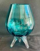 Vintage Turquoise Large Glass Brandy Balloon Tripod Vase