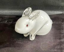 Langham White Glass Rabbit Paperweight