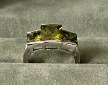 Lovely Silver 3 Stone Peridot Ring