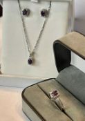 White Gold Plated Silver Diamond & Amethyst Jewellery Set With Valuation