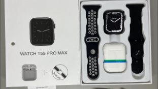 T55 Pro Max Smart Watch With Airpods - Black