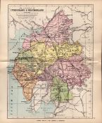 Lake District & Cumbria 1895 Antique Victorian Detailed Coloured Map.