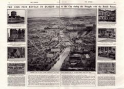 Easter Rising 1916 the Sinn Fein Revolt Dublin City Double Page Antique Print.