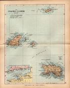 The Channel Islands 1895 Antique Victorian Detailed Coloured Map.